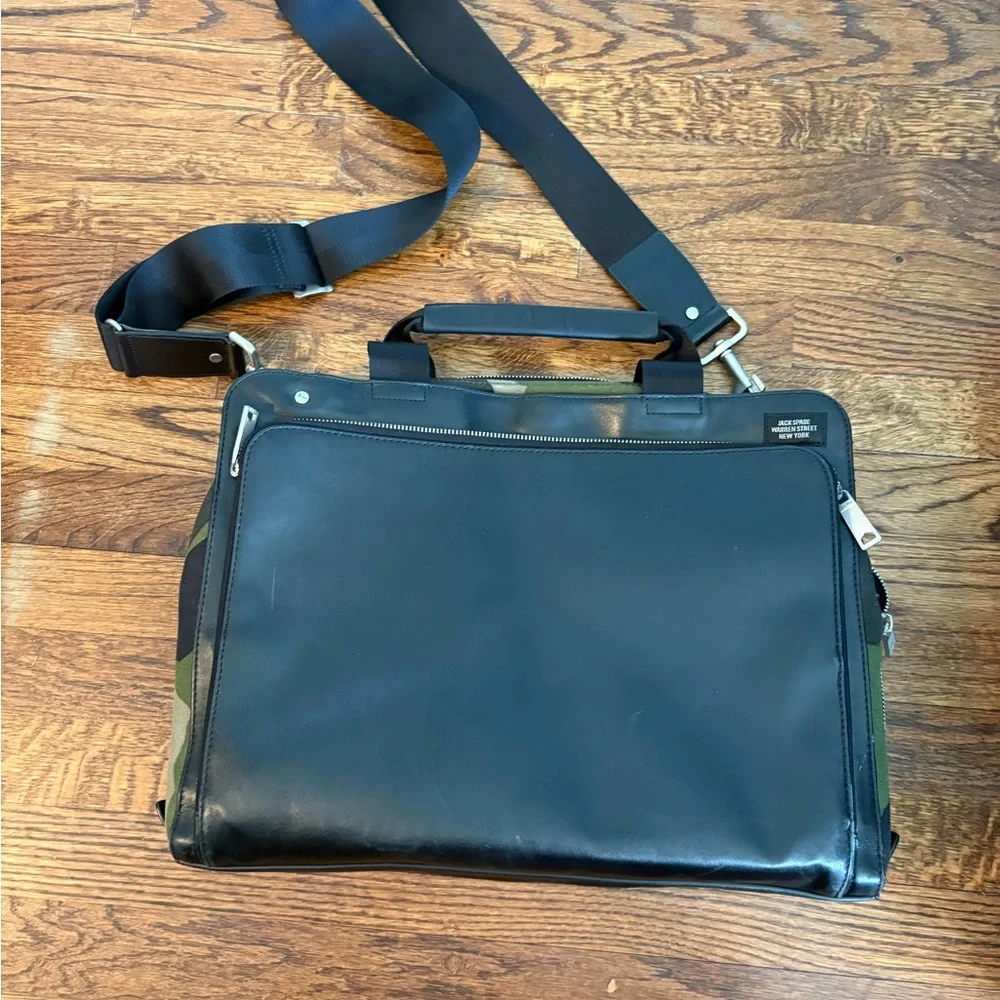 Jack Spade camo leather briefcase messenger bag black